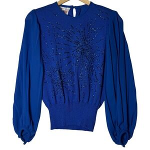Vintage‎ Anthony Sicari Blue Sequin Top Womens Size 8 Made in USA Glam 80s